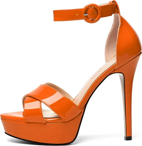 Vista 16 de MODENCOCO Sandalias de boda con correa de tobillo sexy para mujer, con plataforma y puntera abierta, tacón de aguja y tacón alto, zapatos de vestir