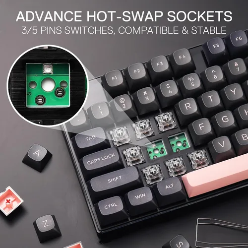 Vista 5 de Redragon K556 SE - Teclado para juegos con cable, teclado mecánico de intercambio en caliente de 104 teclas con base de aluminio original, enchufe