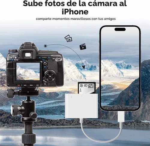 Vista 8 de Lector de Tarjetas SD para iPhone iPad Cámara con USB C, Lector de Tarjetas de Memoria con Ranura Dual Soporta Tarjetas SD/TF Visor de Cámara