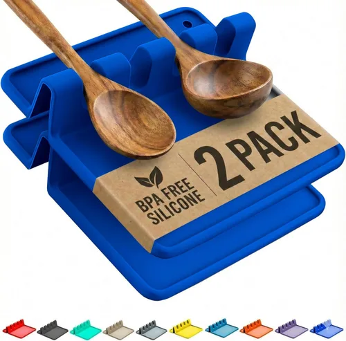 Vista 20 de Paquete de 2 cucharas de silicona naranja para estufa, soporte para cuchara para estufa Terracota quemada