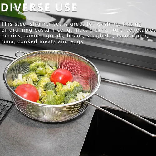 Vista 7 de Colador de malla fina de metal y colador para cocina con asa, colador de pasta de acero inoxidable/embudo de cocina/colador/colador para colar/lavar
