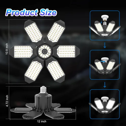 Vista 4 de Bombilla LED de 140 W, luces LED de garaje con rosca de 14000 lúmenes, 6500 K, luces de techo LED brillantes, luces de techo de garaje deformables
