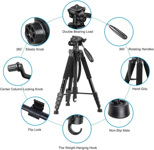 Vista 3 de ZOMEi Soporte de trípode DSLR de alta resistencia de 74.0 in, extensión multifuncional alta, disparo multiángulo, compatible con cámaras, teléfonos