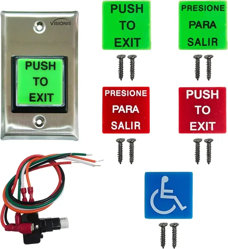 Vista 3 de Visionis VIS-7040 Interior Verde Rojo Azul Cuadrado Solicitud de Salida Botón para Control de Acceso de Puerta con Luz LED, NC, C y NO Salidas