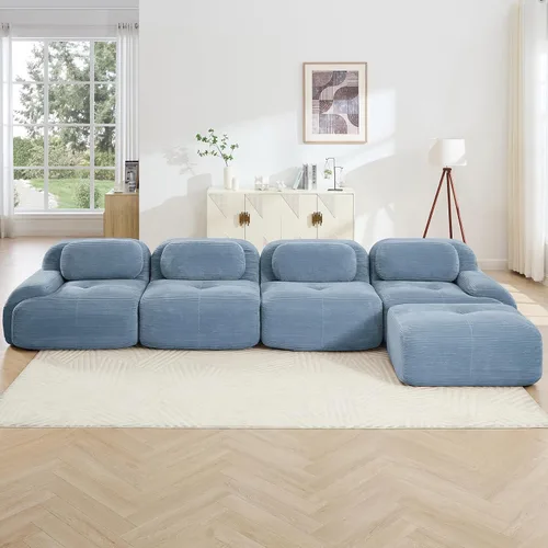 Vista 41 de Juego de sofás seccionales sin hueso de 117 pulgadas para sala de estar, modular en forma de L y sofá de 3 plazas con asiento profundo, almohadas
