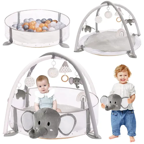 Vista 8 de Crisschirs Gimnasio grande 6 en 1 XL para bebés y piscina de pelotas, tapete de juego y gimnasio de juego, gimnasio combinado de actividades