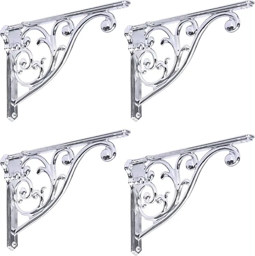 Vista 36 de Soportes de estante de 4 pulgadas, paquete de 4 soportes de pared de latón antiguo de alta resistencia, estantes decorativos de cocina victoriana