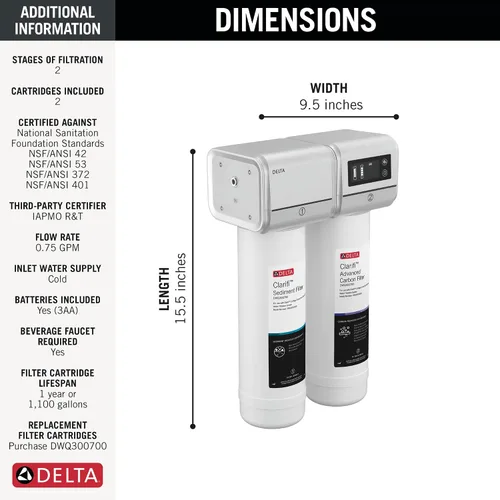 Vista 7 de Sistema de filtro de agua Delta Clarifi Advanced de 2 etapas bajo el fregadero, filtro de agua para grifo de bebidas del fregadero de cocina