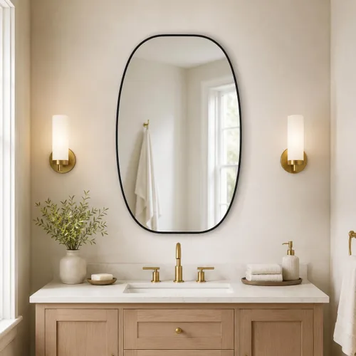 Vista 15 de Black Oval Bathroom Mirrors for Over Sink 24x32 Inch Oblong Vanity Mirror, Crystal-Clear HD Glass, Rust-Proof Aluminum Frame, Inner-Curved Decor