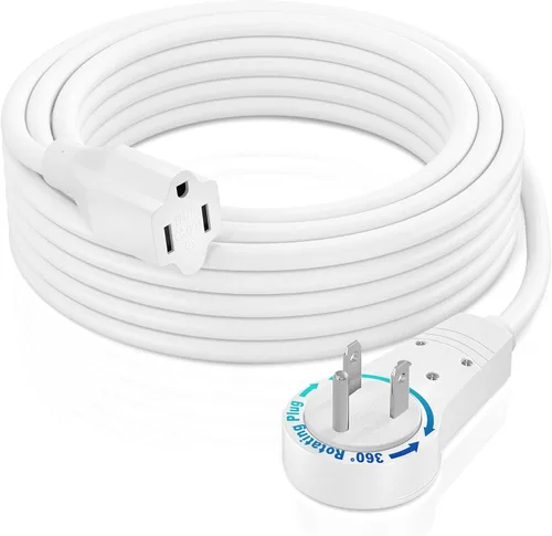 Vista 11 de Maximm - Cable de extensión de enchufe plano blanco de 1 pie, rotación de 360°, toma única, para interiores, calibre 16, 3 puntas, cable de tierra