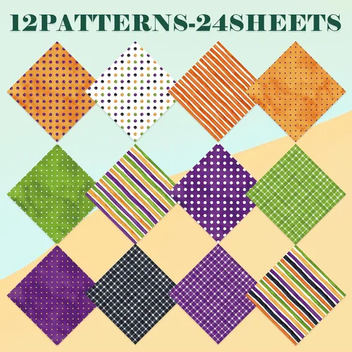 Vista 3 de Papel para álbum de recortes de Halloween, 24 hojas de 6 x 6 pulgadas, diseño de calabaza, araña, fantasma, murciélago, papel para hacer tarjetas
