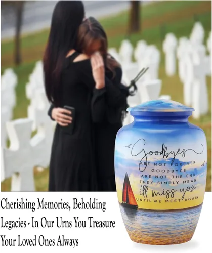 Vista 3 de Urna de velero para cenizas humanas – Urnas de cremación para hombres y mujeres – Urna funeral y conmemorativa para adultos – Homenaje a vela