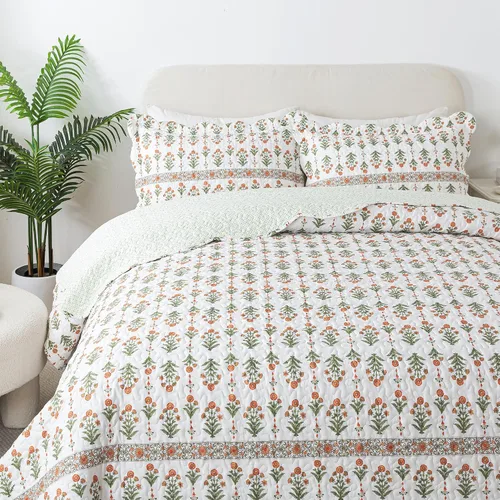 Vista 35 de HoneiLife - Juego de edredón de 3 piezas, colcha ligera de microfibra, diseño de flores silvestres, cubrecamas ligero y botánico, para todas