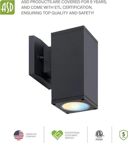 Vista 8 de ASD Lámpara de pared LED cuadrada de 1 luz para exteriores del anochecer al amanecer, 9 W, 1000 lúmenes, 3000 K-5000 K, 120 V, cilíndrica hacia