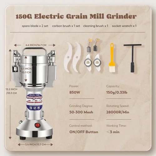 Vista 7 de Moongiantgo Molinillo de granos eléctrico de 5.29 oz, molinillo de especias comercial de 850 W, pulverizador de acero inoxidable, máquina