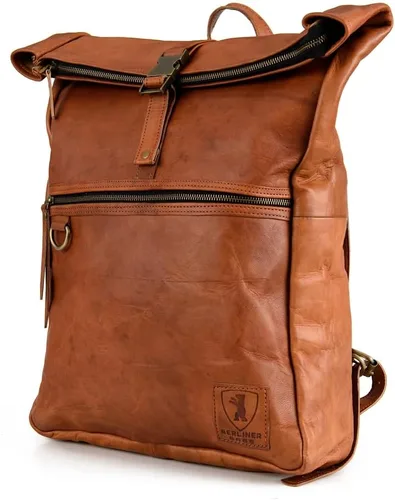 Vista 12 de BERLINER BAGS Mochila vintage de cuero genuino Utrecht, mochila para laptop, mochila de viaje para mujeres y hombres, café M, Mediana