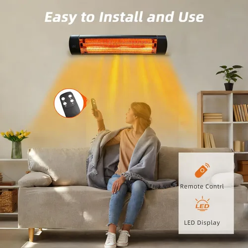 Vista 3 de Calentador eléctrico para exteriores de 1500 W para patio y garaje, calentador infrarrojo montado en la pared/de pie con control remoto, IP65