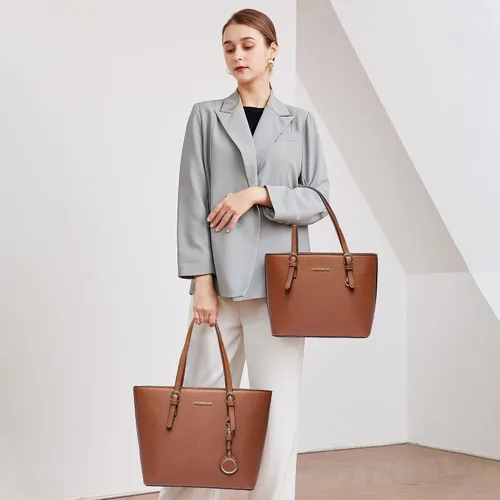 Vista 2 de Montana West Bolso de mano para mujer bolso de hombro de cuero vegano tamaño grande y mediano juego de 2 monederos