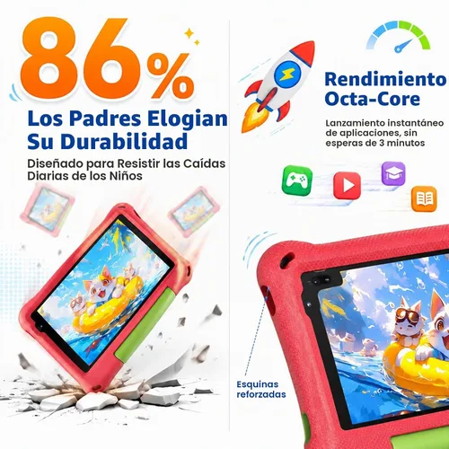 Vista 6 de Tableta para niños de 8 pulgadas, Android 15, Octa-Core 12 GB de RAM + 64 GB de ROM, tableta para niños pequeños con WiFi 6, control parental