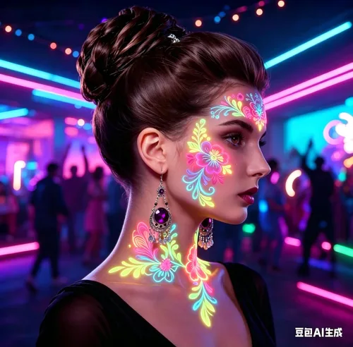 Vista 6 de 12 piezas de pintura corporal que brilla en la oscuridad, kit de maquillaje con luz negra UV para adultos, pinturas fluorescentes no tóxicas