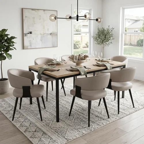 Vista 17 de Juego de 2 sillas de comedor, modernas sillas tapizadas para cocina y comedor con tela tejida transpirable, fáciles de montar y limpiar