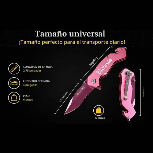 Vista 5 de GIFT INFINITY Navaja de bolsillo personalizada con grabado gratuito – Hoja de acero inoxidable media serrada, mango recubierto de titanio negro