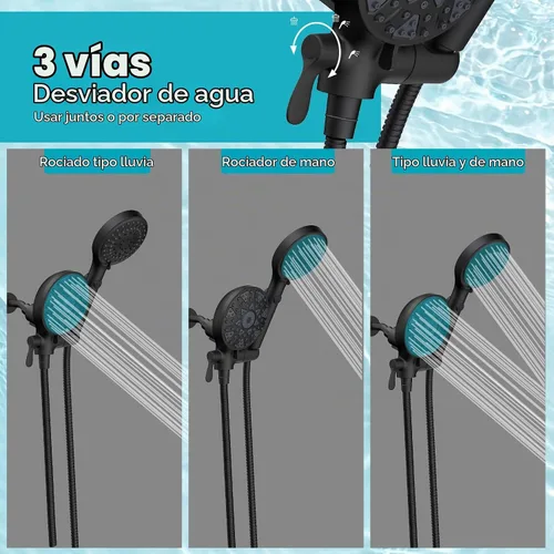 Vista 3 de FASDUNT Combo de cabezal de ducha de mano 2 en 1 doble con manguera de 80