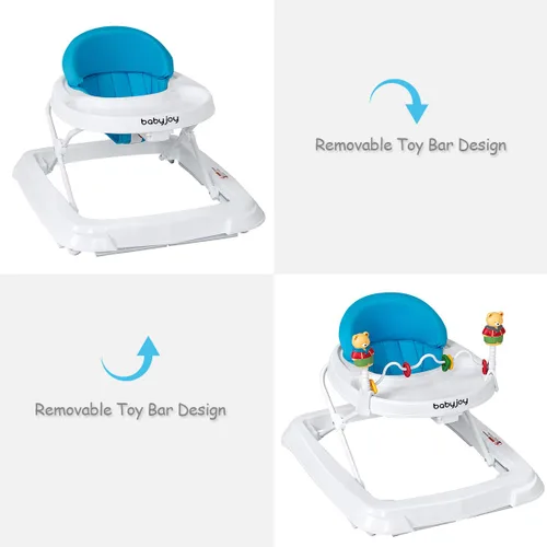 Vista 3 de BABY JOY Andador de bebé plegable, andador de actividades con altura ajustable, bandeja grande y juguetes removibles, andador de bebé con ruedas Azul