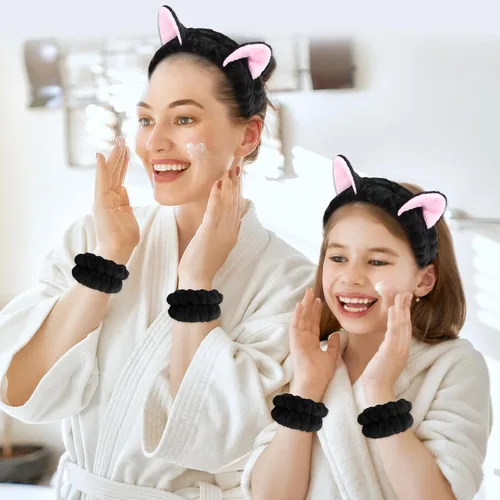 Vista 7 de CAVETEE Set de 3 Vinchas Lindas - Vincha Elástica Cosmética, Pulsera para Mujeres, Cuidado de la Piel, Ducha
