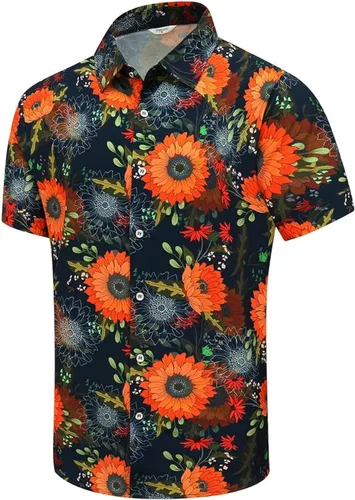 Vista 30 de SheLucki - Camisa hawaiana para hombre, unisex, de manga corta, con botones, para la playa y el verano, ropa casual estampada con sombra de palmas