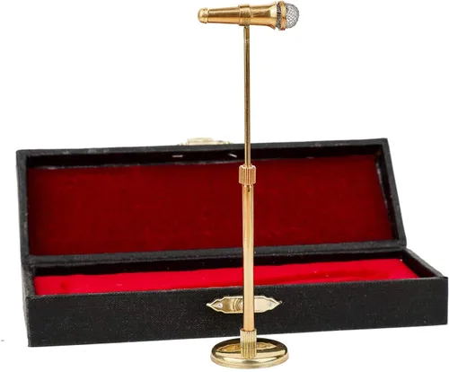 Vista 4 de Escultura de réplica de micrófono miniatura ajustable escala 1/12 con estuche 3.15"-5.12" Black Miniature Microphone Mini Musical Instrument