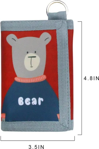 Vista 3 de Carteras infantiles para niñas y niños, cartera de lona triple para exteriores con adhesivo mágico para niños, Oso