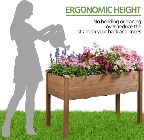 Vista 7 de Yaheetech 1 pieza Cama de Jardín Elevada 48x24x30 pulgadas Jardinera de Madera Elevada para Horticultura con Patas Cama de Cultivo de Pie