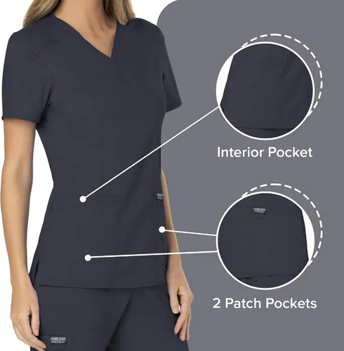 Vista 3 de Workwear Revolution WW610 - Ropa quirúrgica con estilo cruzado falso para mujer, elástica, suave y de fácil cuidado