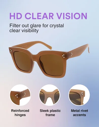 Vista 14 de zeroUV - Gafas de sol cuadradas retro de moda de gran tamaño para mujer estilo vintage 1.969 pulgadas