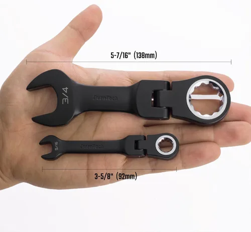 Vista 6 de DURATECH Stubby - Juego de llaves combinadas de trinquete de cabeza flexible, SAE, 8 piezas, 5/16" a 3/4", acero CR-V, revestimiento electroforético