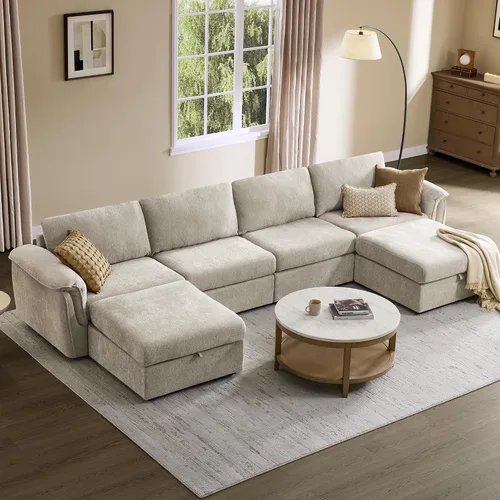 Vista 14 de CHITA Sofás seccionales extra grandes para sala de estar, sofá modular de nube, moderno de mediados de siglo, sofá de 3 plazas, felpilla en crema