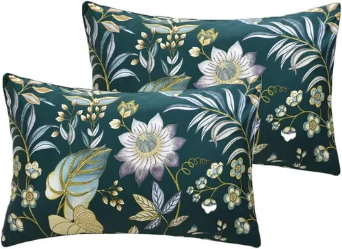 Vista 7 de FADFAY Fundas de almohada de 20 x 30 pulgadas, fundas de almohada de lujo con diseño floral de peonía, 100% algodón egipcio, 2 piezas
