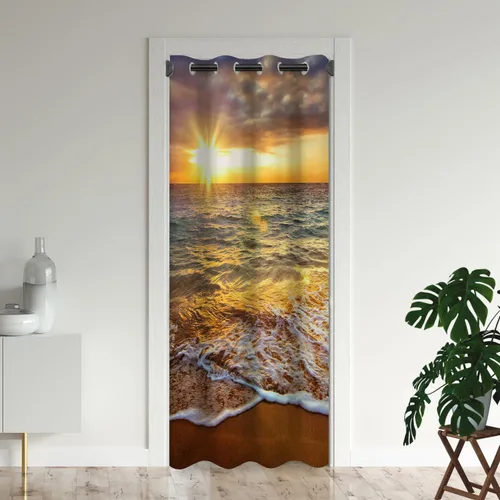 Vista 7 de Cortinas opacas para puerta de playa oceánica para puertas, cortinas opacas hawaianas de verano con palmeras para armario de dormitorio de niños