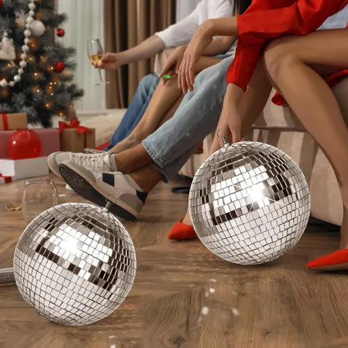 Vista 8 de CHENGU - Juego de 4 bolas grandes de discoteca plateadas, decoración