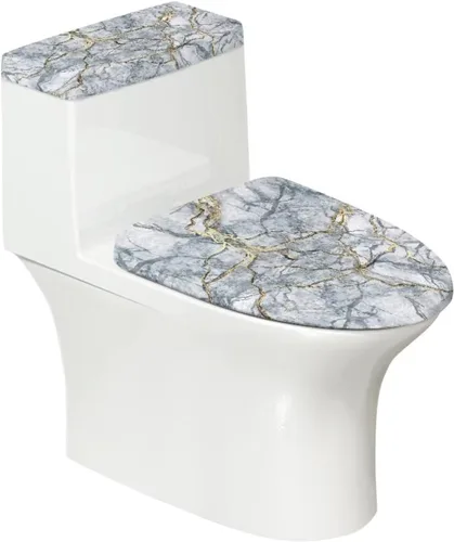 Vista 39 de Funda de asiento de inodoro de mármol blanco dorado para baño, cubierta de tapa de tanque de inodoro suave, 2 piezas, fundas de inodoro con tela
