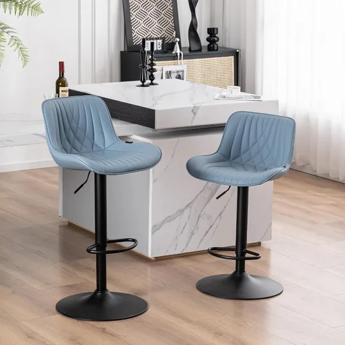 Vista 16 de YOUTASTE Juego de 2 taburetes de bar de piel sintética, todos los taburetes de bar tapizados de color verde oscuro con respaldo, silla giratoria