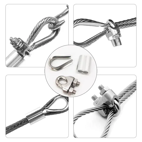 Vista 7 de Juego de accesorios de cuerda de alambre 304 de acero inoxidable M3 abrazaderas de cable de cable de acero inoxidable y lazo de prensado de aluminio