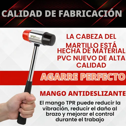 Vista 4 de YIYITOOLS Mazo suave de doble cara, martillo, joyería, madera, instalación de pisos, sin chispas, golpe y mango de plástico – 35 mm, rojo y negro
