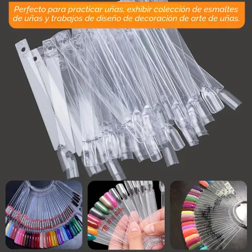 Vista 6 de 50 barras de muestra de uñas con anillo y puntas numeradas, pantalla transparente en forma de abanico para práctica de esmalte de uñas
