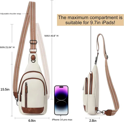 Vista 3 de CLUCI Bolso bandolera para mujeres y hombres, cangureras de cuero para mujer, bandolera pequeña, bolsa de pecho para viajes, senderismo, ciclismo