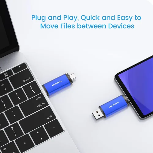 Vista 4 de Vansuny Unidad flash USB tipo C de 32 GB 2 en 1 USB A + cinta C OTG Flash Drive para Android Smartphone Tablet Computadora Portátil (azul)