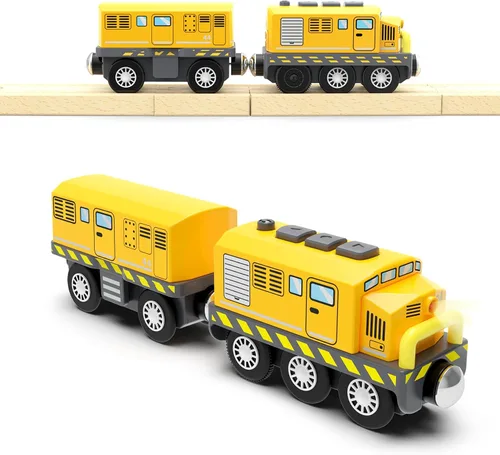 Vista 2 de Juego de juguetes de tren eléctrico para pistas de madera, tren motorizado con tren de control remoto para sistema ferroviario compatible