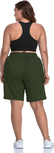 Vista 4 de Pantalones cortos de senderismo para mujer, talla grande, ligeros, de secado rápido, pantalones cortos deportivos para exteriores, bolsillos