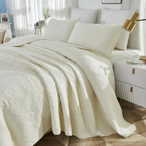 Vista 18 de Brandream juego de cama de lujo de 3 piezas, color blanco, de gran tamaño, juego de edredón, tamaño queen